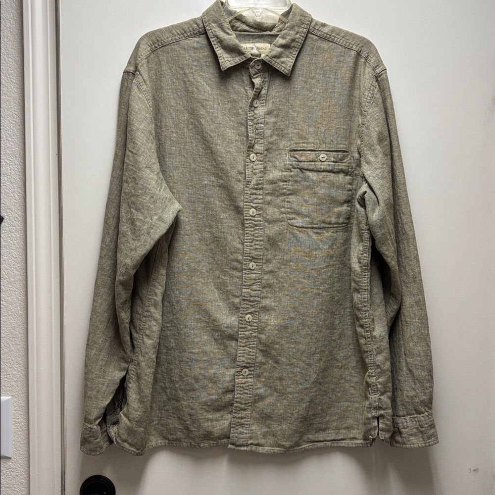 Territory Ahead Men's Linen/Cotton Blend Olive Green Button-Up Shirt Size XL